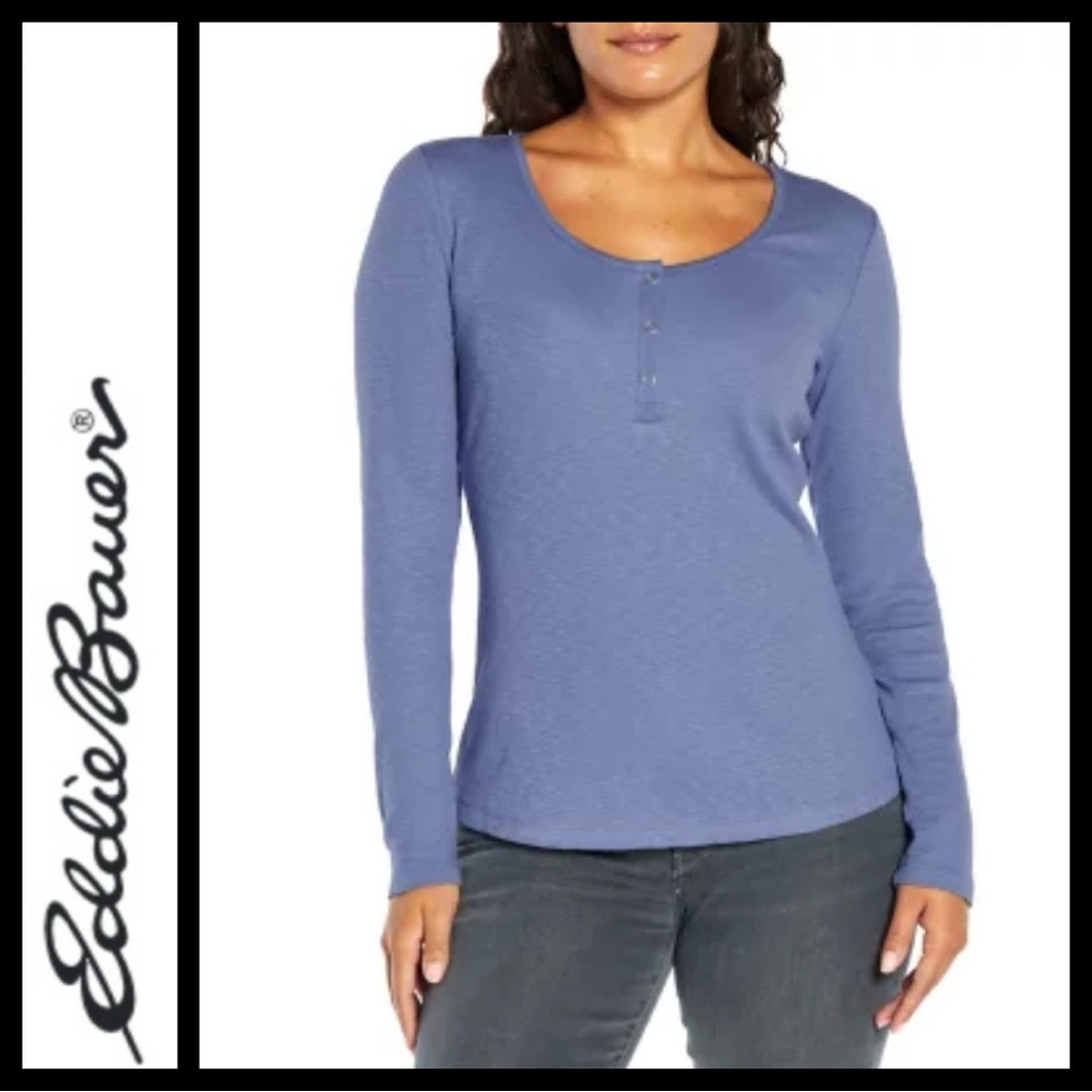 NWT Eddie Bauer Ladies Long Sleeve Scoop Snap Henley